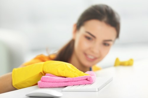 Cleaner reviewing payment and service scope information
